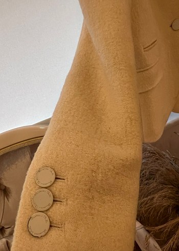 Bej Kadın Yün Ceket, Düğmeli, Ofis Şıklığı - Görsel 3