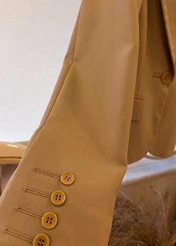 Bej Düğmeli Kadın Blazer Ceket - Görsel 3