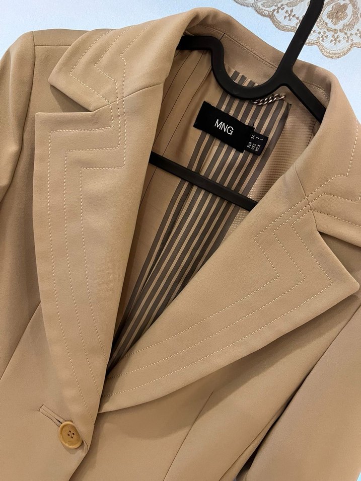 Bej Düğmeli Kadın Blazer Ceket - Görsel 4