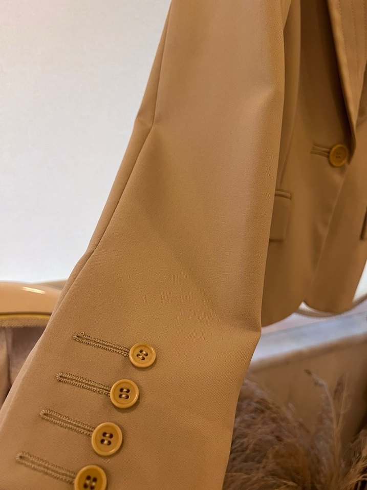 Bej Düğmeli Kadın Blazer Ceket - Görsel 3