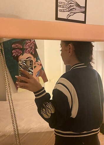 m Beden lacivert Renk BERSHKA Oversize Kolej Ceket
