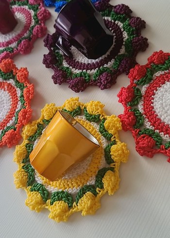 Renkli Bohem Örgü Bardak Altlıkları - Görsel 5