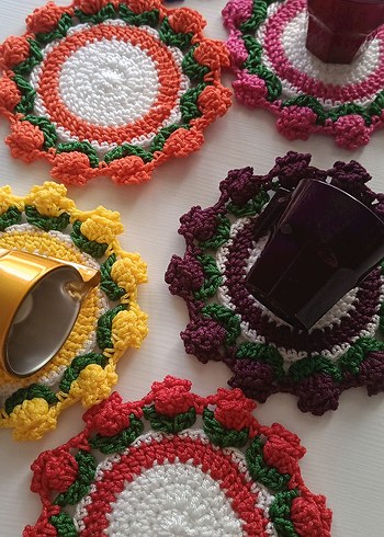 Renkli Bohem Örgü Bardak Altlıkları - Görsel 3