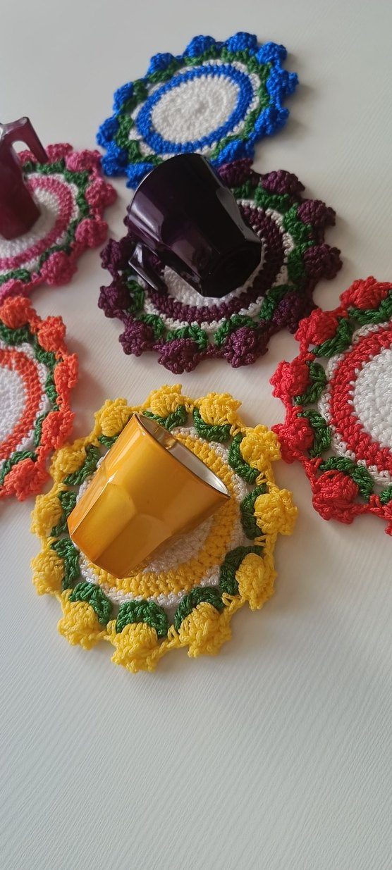 Renkli Bohem Örgü Bardak Altlıkları - Görsel 5