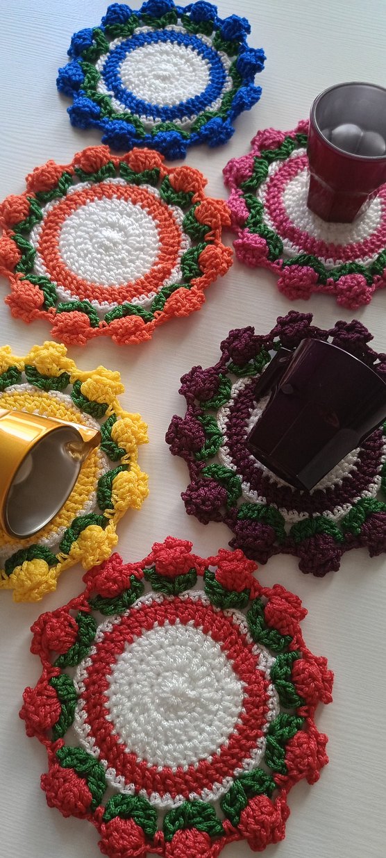 Renkli Bohem Örgü Bardak Altlıkları - Görsel 3