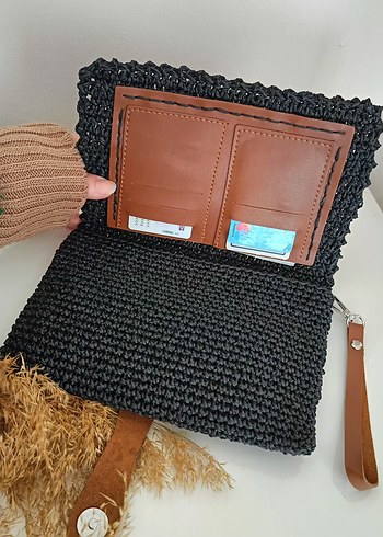 Siyah Örgü Kadın Clutch Çanta - Görsel 7