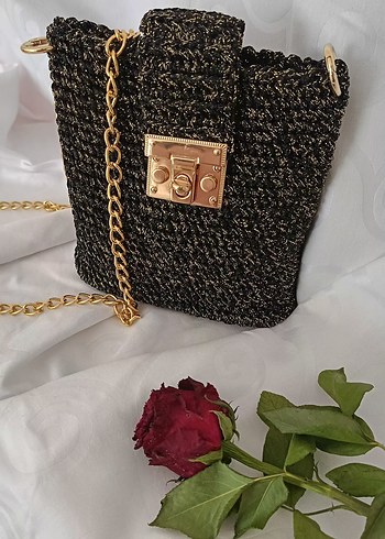 Zincir Detaylı Siyah Örgü Kadın Çanta - Görsel 5