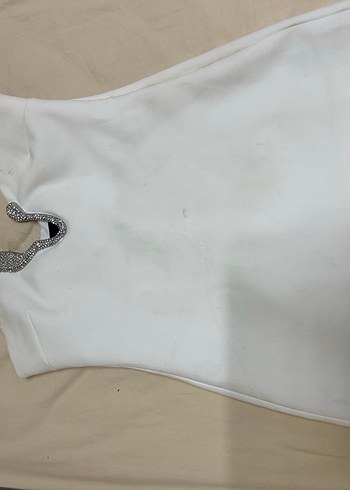 Beyaz Straplez Mini Abiye Elbise - Görsel 2