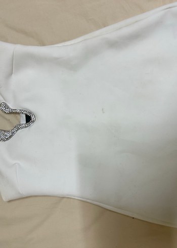 Beyaz Straplez Mini Abiye Elbise - Görsel 5