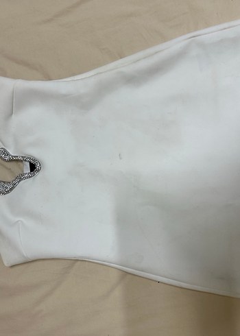 Beyaz Straplez Mini Abiye Elbise - Görsel 3