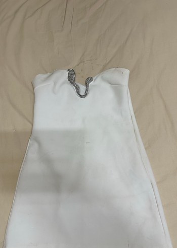 Beyaz Straplez Mini Abiye Elbise - Görsel 6