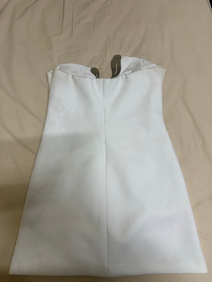 Beyaz Straplez Mini Abiye Elbise - Görsel 4