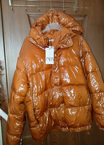 m Beden Orjinal ZARA Parlak Kahverengi Kadın Mont -
