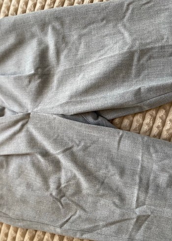 xs Beden FARUK EKİN Gri Regular Fit Keten Pilili Kadın Pantolon