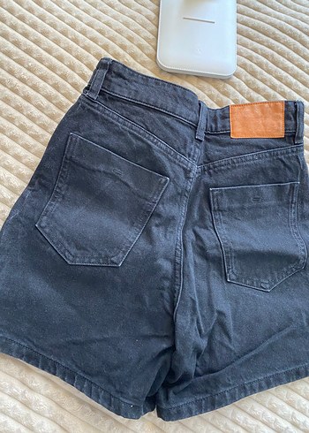Zara ZARA Siyah Bol Kesim Mini Denim Şort