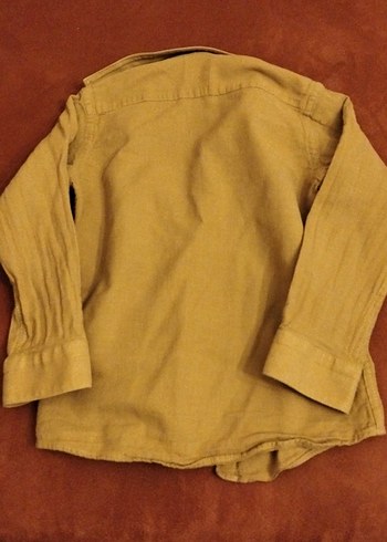 Düğmeli Hardal Sarısı Keten Çocuk Gömlek - Görsel 3