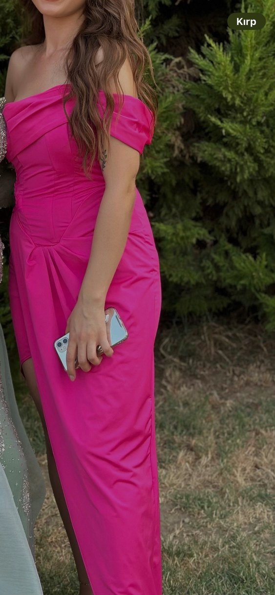 Pembe Straplez Drapeli Uzun Kadın Elbise - Görsel 2