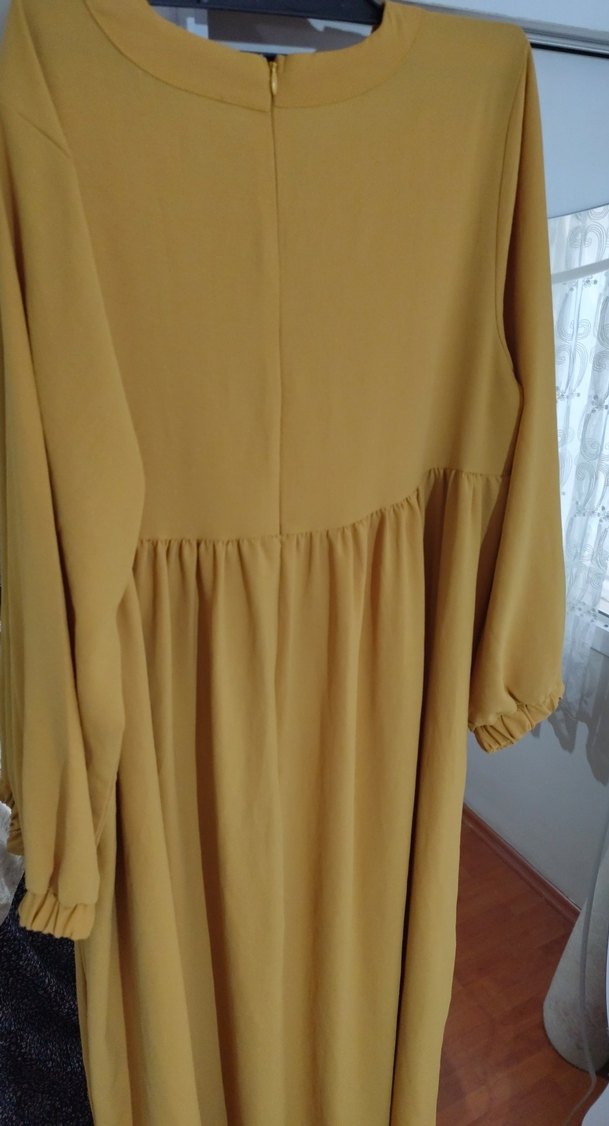 Sarı Uzun Kollu Salaş hamile elbisesi - Görsel 3