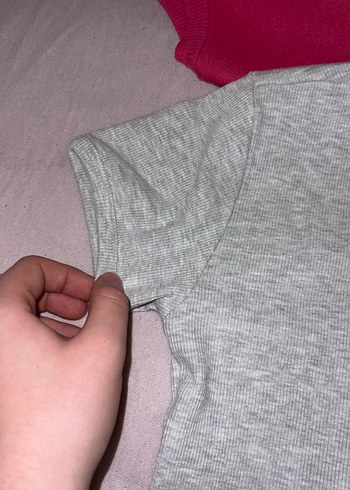 Gri Kısa Kollu Tişört/Crop - Görsel 2