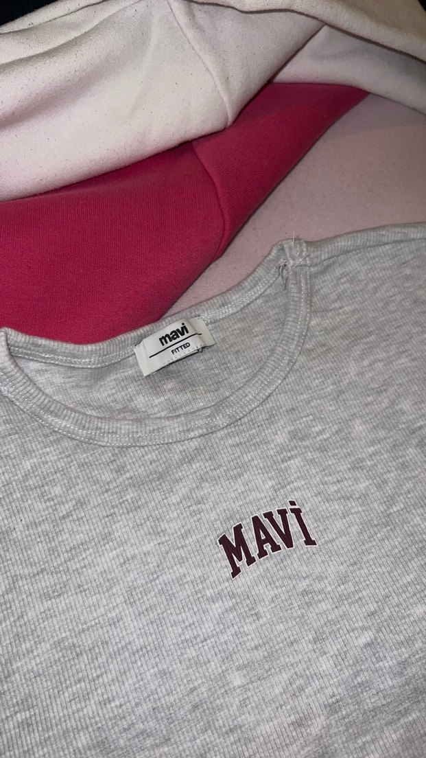 Gri Kısa Kollu Tişört/Crop - Görsel 3