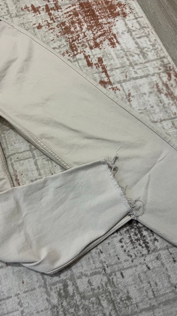 Ekru Yüksek Bel Comfort/Esnek Mom Kesik Paça Jean - Görsel 5