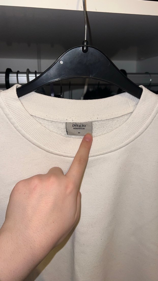 Beyaz Bisiklet Yaka Basic Sweatshirt - Görsel 2