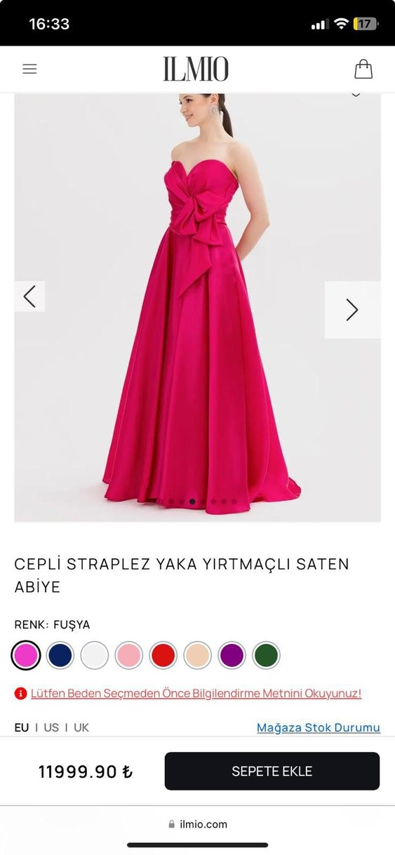 Fuşya Straplez Yaka Uzun Saten Abiye - Görsel 2