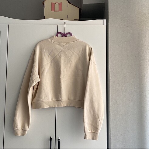 Addax Krem rengi crop sweatshirt