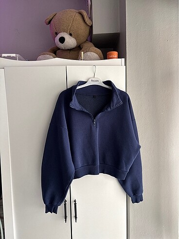 Lacivert crop sweatshirt