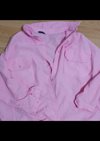Kadın pembe cepli oversize gömlek - Görsel 4