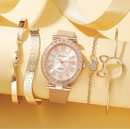  Beden 5li saat ve bileklik seti rose gold