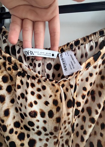 Zara Kahverengi Leopar Desenli Kadın saten Pantolon