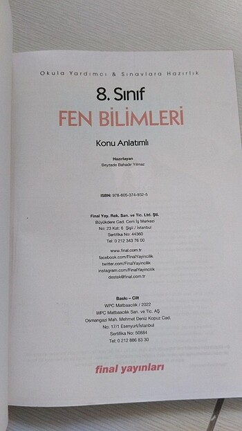 Beden FİNAL YAYINLARI 8.SINIF FEN BİLİMLERİ