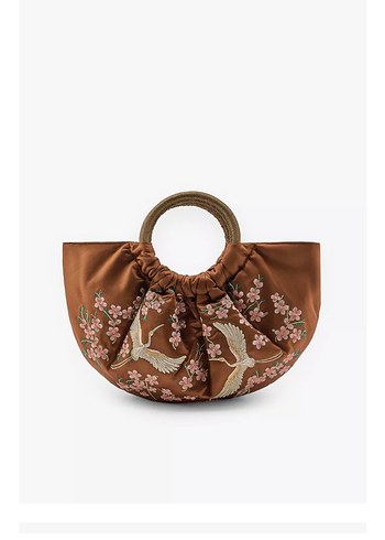 Zara Zara Nakışlı Kahverengi Bohem Kadın Çanta