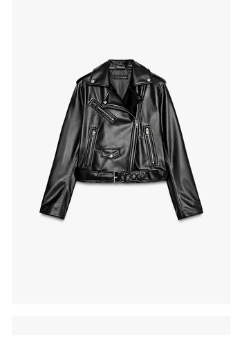 Zara Kadın Siyah Deri Biker Ceket