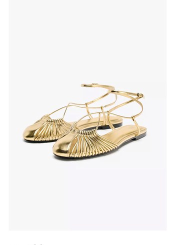 Zara Zara Altın Renk Pliseli Kadın Topuklu Ayakkabı