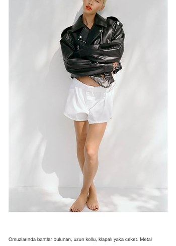 l Beden siyah Renk Zara Siyah Kemerli Deri Biker Ceket