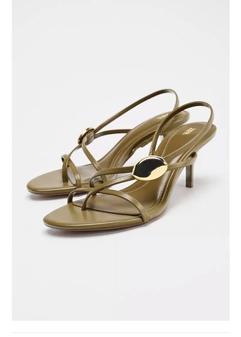 Zara Bej Parlak Yılan Desenli Stiletto Sandalet