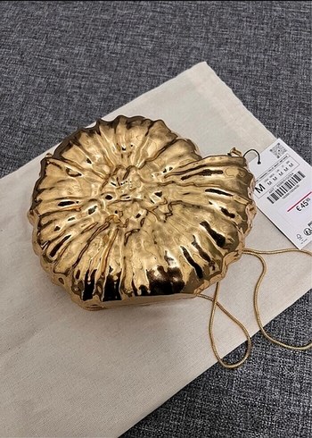 Zara Parlak Altın Zincir Detaylı Seramik Kadın Clutch