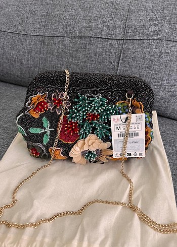 Beden çeşitli Renk Zara Boncuk İşlemeli Çok Renkli Bohem Kadın Clutch Çanta