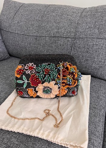 Zara Boncuk İşlemeli Çok Renkli Bohem Kadın Clutch Çanta