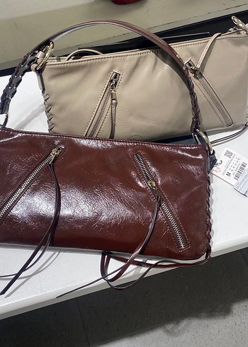 Zara Kahverengi bej Deri Fermuarlı Kadın Çanta