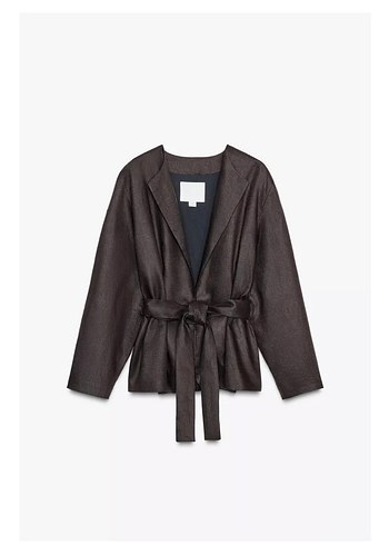 Zara Kahverengi Deri Kuşaklı Kadın Ceket