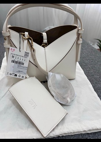 Zara Ekru Geometrik Omuz Cantasi