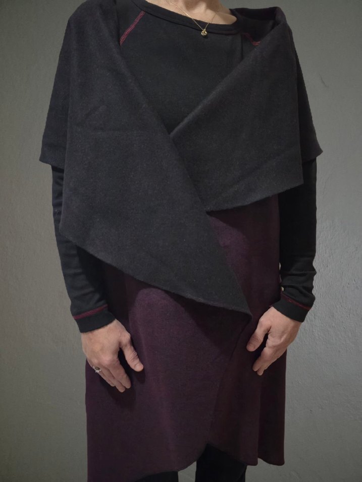 Mor Siyah Kadın Panço - Dökümlü Tasarım Sıfır Kol - Görsel 2
