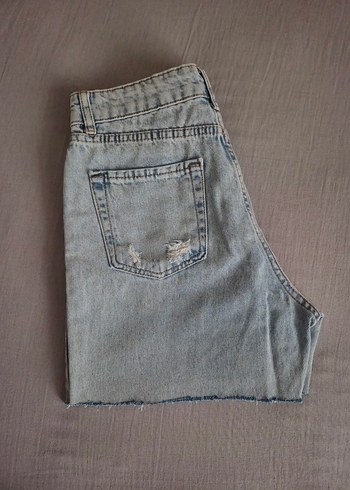 Kadın Mavi Mini Kot Şort - Görsel 3