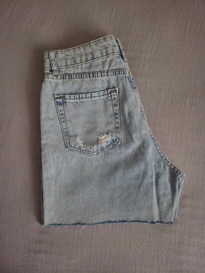 Kadın Mavi Mini Kot Şort - Görsel 3