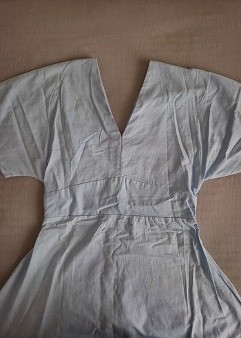 Mavi V Yakalı, Düğmeli Uzun Elbise - Görsel 5