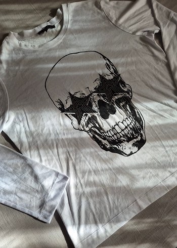 Vintage Kuru Kafa Baskılı Beyaz Uzun Kollu Tişört - Görsel 4