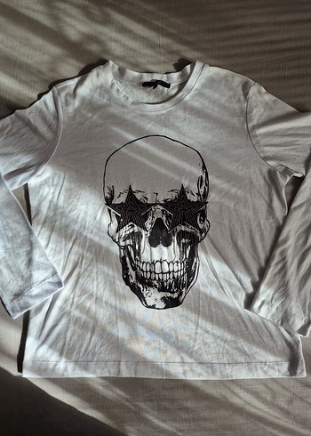 Vintage Kuru Kafa Baskılı Beyaz Uzun Kollu Tişört - Görsel 2